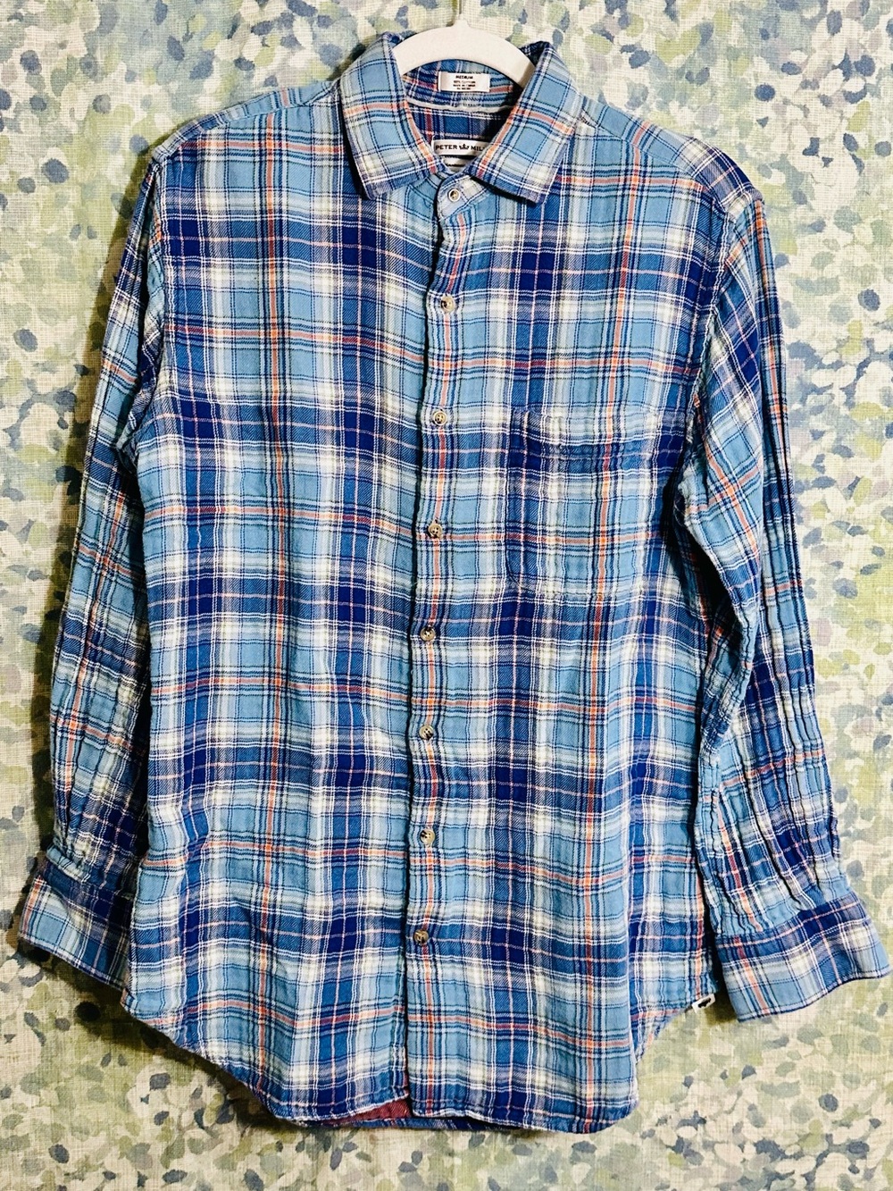 Peter Millar Mountainside Collection Blue Plaid Cotton Button Down Shirt Medium